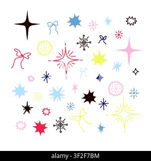 Weihnachtsstern Isolierte Elemente Set mit festlichen Doodle-Schleifen himmlischem Feiertags-Clipart-Design Stock Vektor