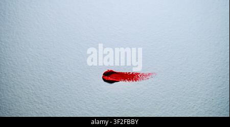 Heller roter Pinselstrich auf weißem strukturiertem Aquarellpapier. Stockfoto
