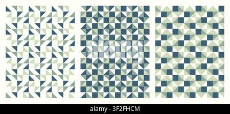 Petrol und Celadon, Farbtessellierung Set, Bündel moderner nahtloser Vektormuster. Neutrale Retro-Farben. Wiederholbares Design für Stoffkollektion, wa Stock Vektor