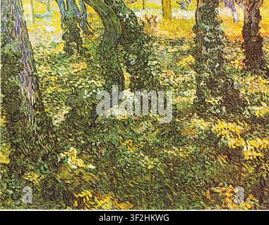 Vincent van Gogh – Unterholz mit Efeu / Baumstämme mit Efeu (Onderhout met klimop), 1889 Postimpressionistische Landschaft, Öl auf Leinwand Stockfoto