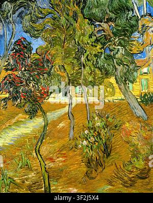 Vincent van Gogh – Bäume im Garten der Heilanstalt, 1889 Späte Periode Postimpressionistisches Landschaftsgemälde in Öl auf Leinwand Stockfoto