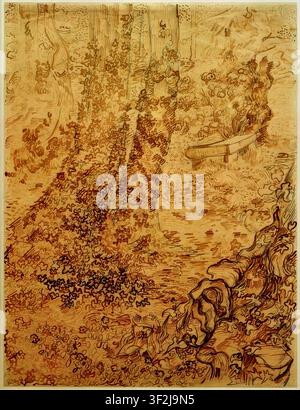 Vincent van Gogh – Bäume mit Efeu im Garten der Heilanstalt, 1889 Postimpressionismus Landschaft Öl auf Leinwand Stockfoto