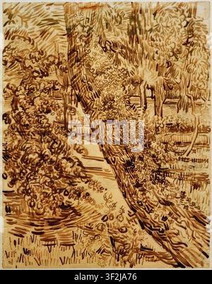 Vincent van Gogh – Baum mit Efeu im Garten der Heilanstalt, 1889 Postimpressionismus Landschaft Öl auf Leinwand Stockfoto