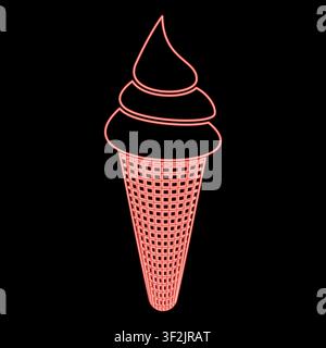 Neon-Eis in Waffeltaschen-Becher Süßes Dessert rote Farbe Vektorillustration Bild flacher Stil leicht Stock Vektor