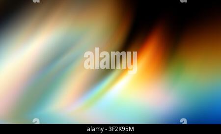 Chromatischer Lichtwellenfluss. Ein sanftes, lebendiges Spektrum gebogener Wellen erzeugt einen dynamischen, abstrakten, regenbogenfarbenen Hintergrund mit einem weichen, leuchtenden Radius Stockfoto