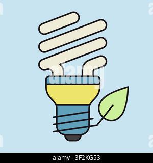Minimalistisches Symbol für Energiesparlampen mit Blatt, geeignet für umweltfreundliche Elektrizität und Design-Konzepte für nachhaltige Technologien Stock Vektor