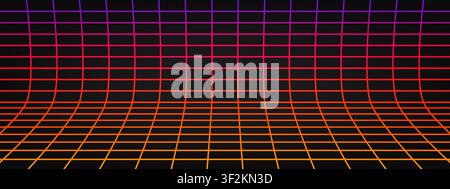 Retro-Neon-Perspektivgitter-Hintergrund mit Gradienten-Drahtgitter. Futuristischer 80er-Stil. Cyber-Technologie-Vorlage Stock Vektor