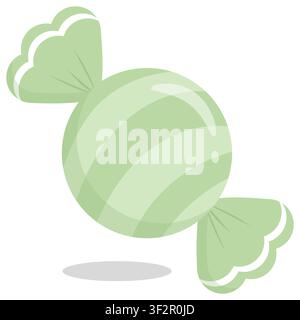 Niedliche pastell-limettengrüne gestreifte verpackte Süßigkeiten-Vektorikone. Minimalistisches glänzendes Süßes mit weißem Randumschlag im Kawaii-Stil. Perfekt für Planer an Stock Vektor