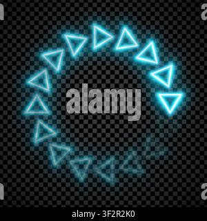 Rundes Download-Symbol im realistischen LED-Neonröhrenstil isoliert auf transparentem Hintergrund. Zyan-Lade-Symbol. Datenladebalken. Detaillierte Vektor-Il Stock Vektor