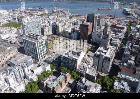 Luftbild des Unabhängigkeitsplatzes in Montevideo, Uruguay Stockfoto