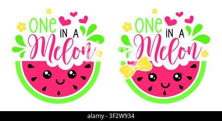 Ein in einem Melonengehaltiges Geburtstags- und Sommerdesign-Set. Stock Vektor