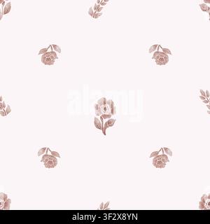 Minimales Aquarell-Rosen-Blumenmuster auf weichem hellrosa Hintergrund Stockfoto