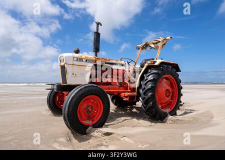 Vintage David Brown 885 Traktor, der auf einem sandigen Strand geparkt ist Stockfoto