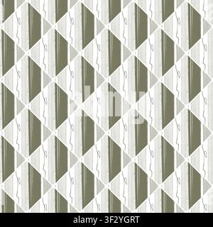 Enahtloses geometrisches Muster mit olivfarbenen und weißen Diamantformen sowie linearen Akzenten. Perfekt für Hintergründe und Textilien. Stockfoto