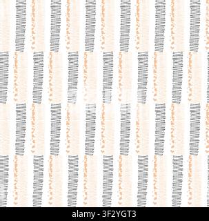 Nahtloses abstraktes Muster mit vertikalen handgezeichneten Linien und Punkten in Pastellfarben. Geeignet für Textilien und Tapeten. Stockfoto