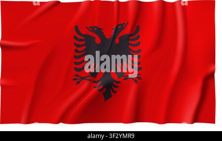 Realistische Flagge Albaniens isoliert auf transparentem Hintergrund. Seidenatlas detailliertes Stoffbanner. Vektor-PNG Stock Vektor