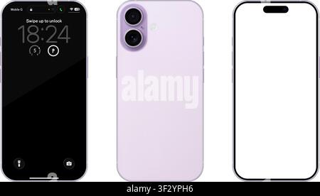 Detailliertes rosa Mobiltelefon-Modell. Vorder- und Rückansicht isoliert auf transparentem Hintergrund. Vektor-PNG Stock Vektor