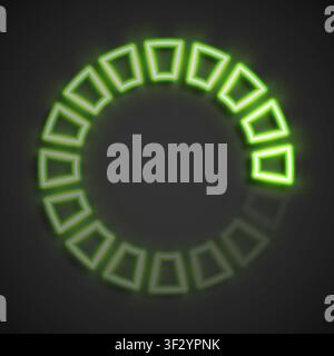 Rundes Download-Symbol im realistischen LED-Neonröhrenstil isoliert auf grauem Hintergrund. Grünes Lade-Symbol. Datenladebalken. Detaillierte Vektorgrafik Stock Vektor