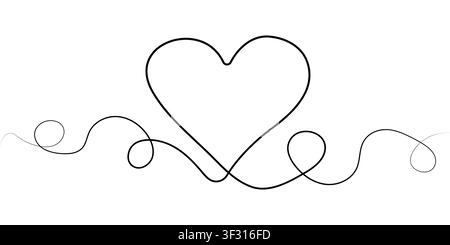 Durchgehende Einliniengrafik. Herzsymbol. Liebesromantik-Symbol im einfachen linearen Doodle-Stil isoliert auf weißem Hintergrund. Vektorillustration Stock Vektor