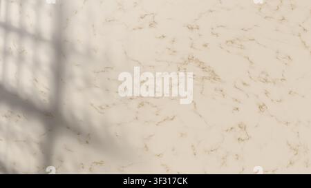 Ein luxuriöser cremefarbener Marmorhintergrund mit zarten Goldadern und einem weichen, diffuses Schatten eines Fensterrahmens, perfekt für elegante Design-Hintergründe Stockfoto
