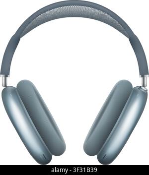 Fotorealistisches detailliertes Apple AirPods Max 2 2026 Blue-Modell. Vorderansicht isoliert auf transparentem Hintergrund. Vektor-Editorial-PNG Stock Vektor
