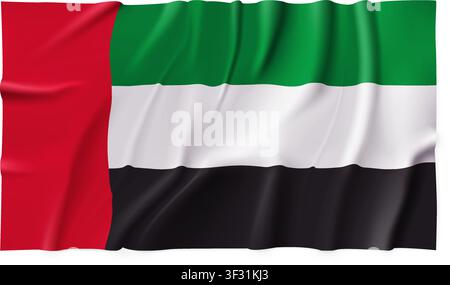 Realistische Flagge der Vereinigten Arabischen Emirate isoliert auf transparentem Hintergrund. Seidenatlas-detaillierte Stoffflagge. Vektor-PNG Stock Vektor