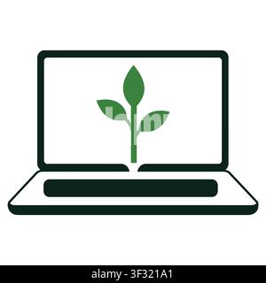 Eco-Technology-Laptop mit wachsendem Pflanzenvektor Illustration Nachhaltiges grünes digitales Konzept Stock Vektor