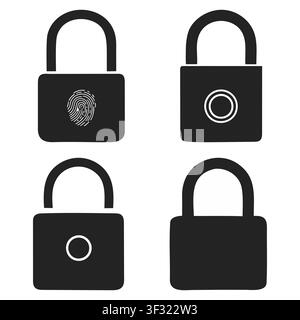 Moderne Vektor-Icons von Vorhängeschlössern mit Fingerabdruck- und Schlüssellochsymbolen, perfekt für Sicherheits- oder Authentifizierungskonzepte. Stock Vektor