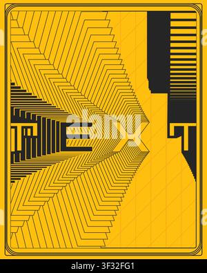 Optische Illusion Text Typografie Poster gelb schwarz geometrische Tiefe kreative Wandkunst mit sich wiederholenden Textformen klarer Geometrie und immersiver Tiefe Stock Vektor