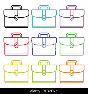 Neun stilvolle Vektor-Aktenkoffer-Icons in verschiedenen Farben und Umrissen, perfekt für Geschäfts- oder Bildungspräsentationen und Designs. Stock Vektor