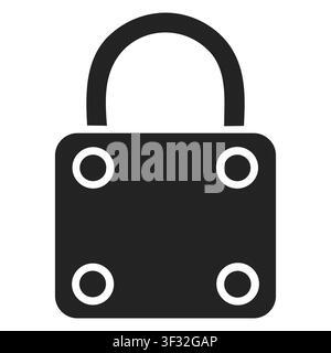 Minimalistischer schwarzer Vorhängeschloss-Vektor-Icon mit Bügel und vier runden Löchern, perfekt für Sicherheits- oder Datenschutzdesigns. Stock Vektor