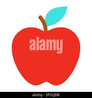 Ein leuchtend roter Apfel mit einem grünen Blatt, sauber isoliert auf weißem Hintergrund für vielseitige Verwendung in Designs und Grafiken. Stock Vektor