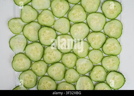 Ganze und geschnittene frische Gurke isoliert auf weißem Hintergrund Stockfoto