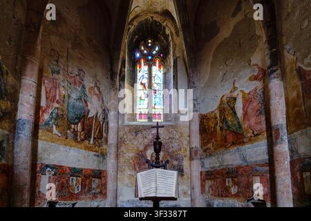 Frankreich. Lot. Marcilhac-sur-Célé. Blick auf die Hébrard-Kapelle von Saint-Sulpice, innerhalb der Abteikirche Saint-Pierre in Marcilhac-sur-Célé. Die Mu Stockfoto