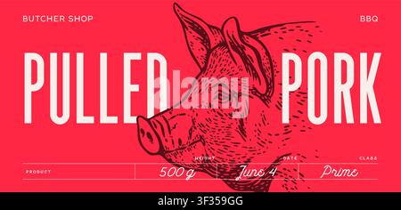 Schweinefleisch, Schwein, Schwein, Fleischskizze, handgezeichnet Stock Vektor