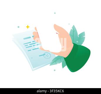 Hand, die ein Smartphone über einem digitalen Dokument mit Häkchen hält. Konzept der elektronischen Signatur, Online-Vertragsvereinbarung, Smart-Banking-Anwendung Stock Vektor