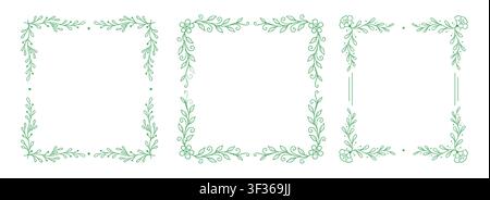 Rahmenrahmen Blumenblumen-Set. Handgezeichneter Rahmenrahmen Blumenblumen-Einladung botanisches Design Ranke zart. Hochzeitsornament Efeuband florales elegantes Vintage-Dekor. Vektorillustration Stock Vektor