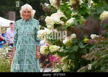 Königin Camilla auf der RHS Sandringham Flower Show, die in diesem Jahr zum ersten Mal auf dem Sandringham Estate in Norfolk stattfindet. Bilddatum: Mittwoch, 22. Juli 2026. Stockfoto