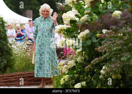 Königin Camilla auf der RHS Sandringham Flower Show, die in diesem Jahr zum ersten Mal auf dem Sandringham Estate in Norfolk stattfindet. Bilddatum: Mittwoch, 22. Juli 2026. Stockfoto
