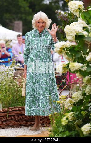 Königin Camilla auf der RHS Sandringham Flower Show, die in diesem Jahr zum ersten Mal auf dem Sandringham Estate in Norfolk stattfindet. Bilddatum: Mittwoch, 22. Juli 2026. Stockfoto