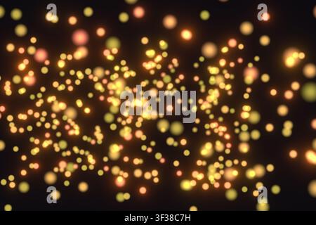 Bokeh-Lichter, die in einer nahtlosen Schleife aufsteigen. Abstrakte Animationsschleife mit goldenen Bokeh-Partikeln, die auf schwarzem Hintergrund nach oben steigen Stockfoto