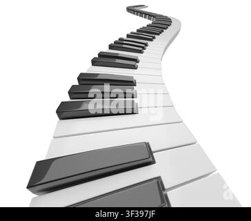 Winding Pfad in Form eines Klaviers, isoliert auf weißem Hintergrund. 3D-Illustration. Stockfoto