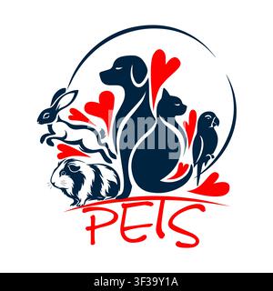 Katzen- und Hunde-Logo. Logo für geliebte Haustiere. Tierapotheke oder Tierhandlung. Handgezeichnet. Nicht KI, Vektorillustration. Stock Vektor