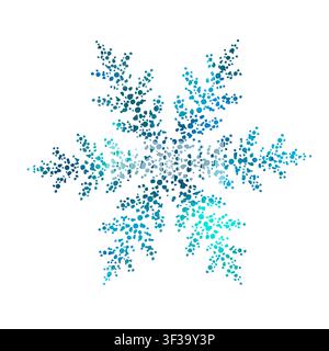 Schneeflocke aus Punkten, Halbtone-Objekt, handgezeichnet. Keine KI, Vektorillustration. Stock Vektor