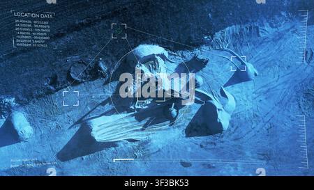 Überwachung der Baustelle mit Gesichtserkennungstechnologie bei Nacht Stockfoto