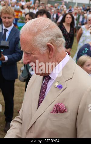 König Charles III., Patron der Royal Horticultural Society (RHS), und Königin Camilla kommen zu einem Besuch der RHS Sandringham Flower Show an, die in diesem Jahr zum ersten Mal auf dem Sandringham-Anwesen in Norfolk stattfindet. Bilddatum: Mittwoch, 22. Juli 2026 Stockfoto
