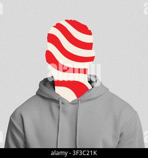 Unerkennbarer Mann mit abstraktem geometrischem Design anstelle des Kopfes, modernes Kunstkonzept Stockfoto