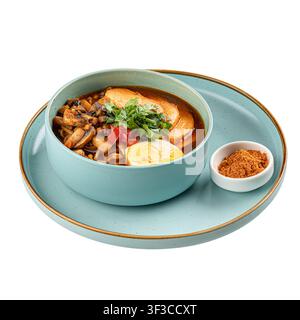 Scharfe Ramen-Nudelsuppe mit Huhn isoliert Stockfoto