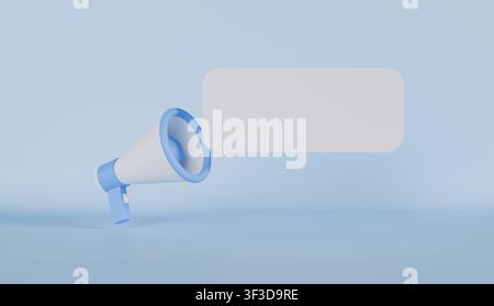 Megaphon mit Benachrichtigungs-Sprechblase auf blauem Hintergrund Stockfoto