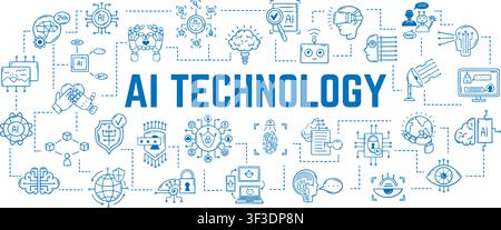 AI-Technologiekonzept. Digitale Dienstleistungen, Online-Roboterprodukte. Sicherheit, Cloud-Speicher, Zusammenarbeit mit künstlicher Intelligenz bei der Arbeit, neuartig Stock Vektor